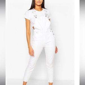 Boohoo White Denim Boyfriend Overalls